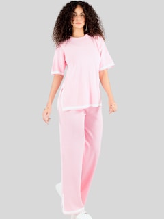 Foto 4 | Conjunto Mujer 2 Piezas Playera Oversize Y Pantalón Stretch Conj-073 Rosa Casual