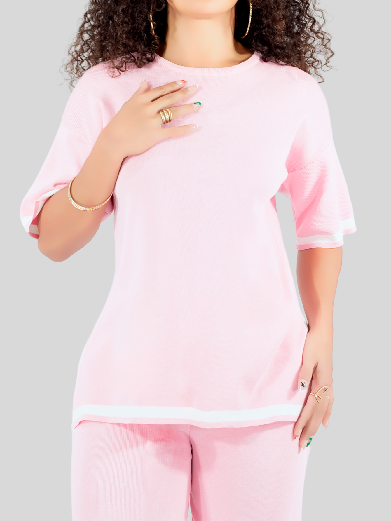 Foto 6 pulgar | Conjunto Mujer 2 Piezas Playera Oversize Y Pantalón Stretch Conj-073 Rosa Casual