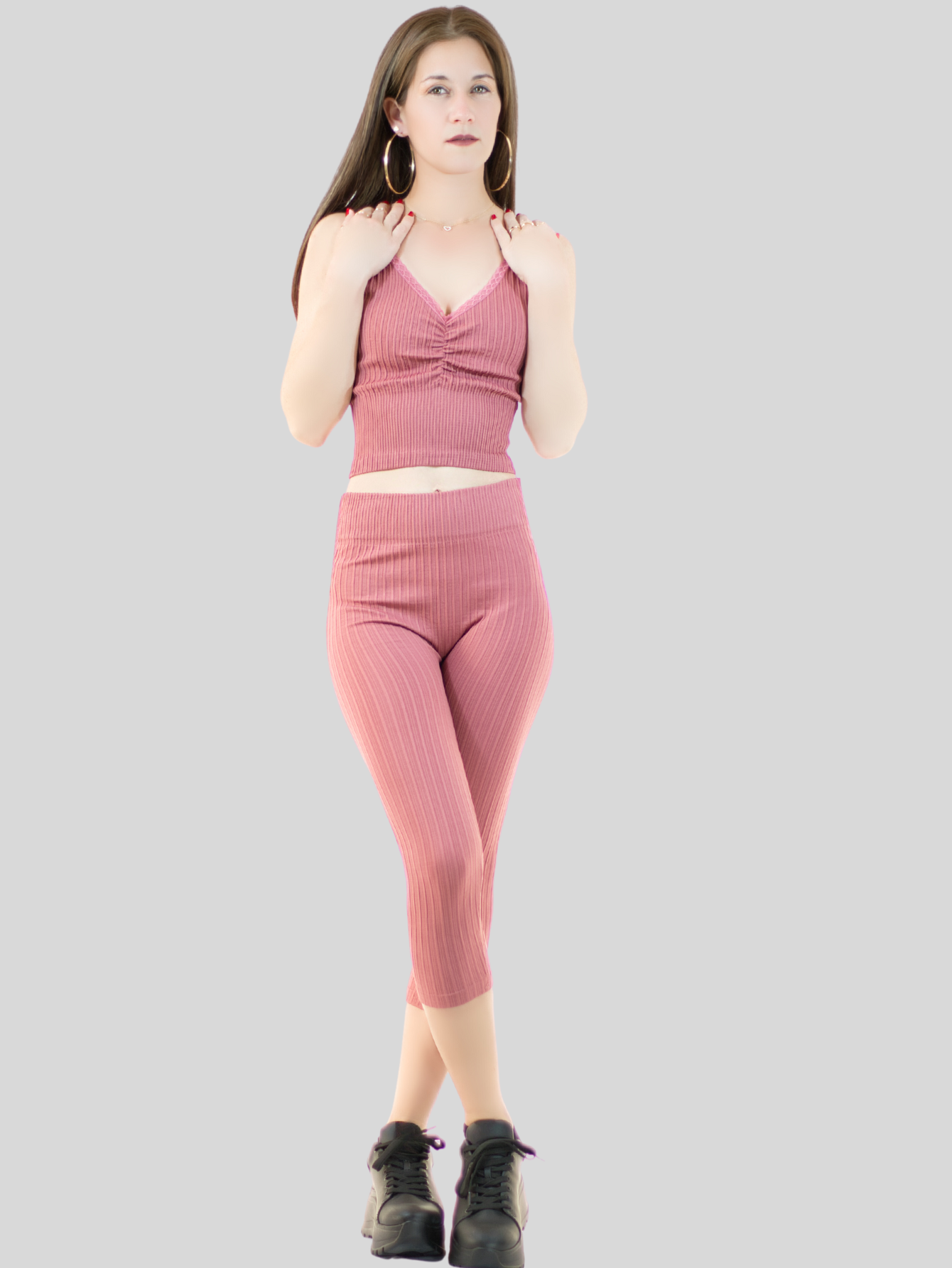 Foto 5 pulgar | Set De 2 Conjuntos Deportivos Mujer Conj-060-px2 Variedad De Colores Capri Y Top Stretch Fit