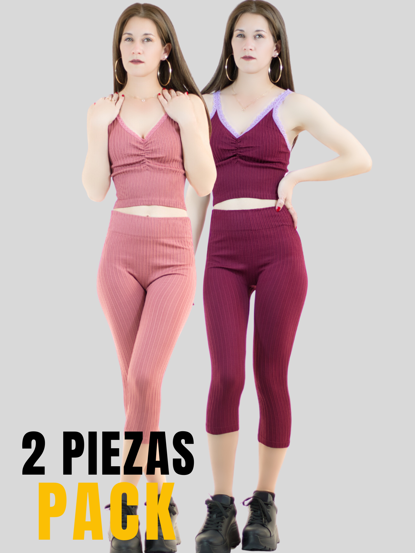 Foto 6 pulgar | Set De 2 Conjuntos Deportivos Mujer Conj-060-px2 Variedad De Colores Capri Y Top Stretch Fit