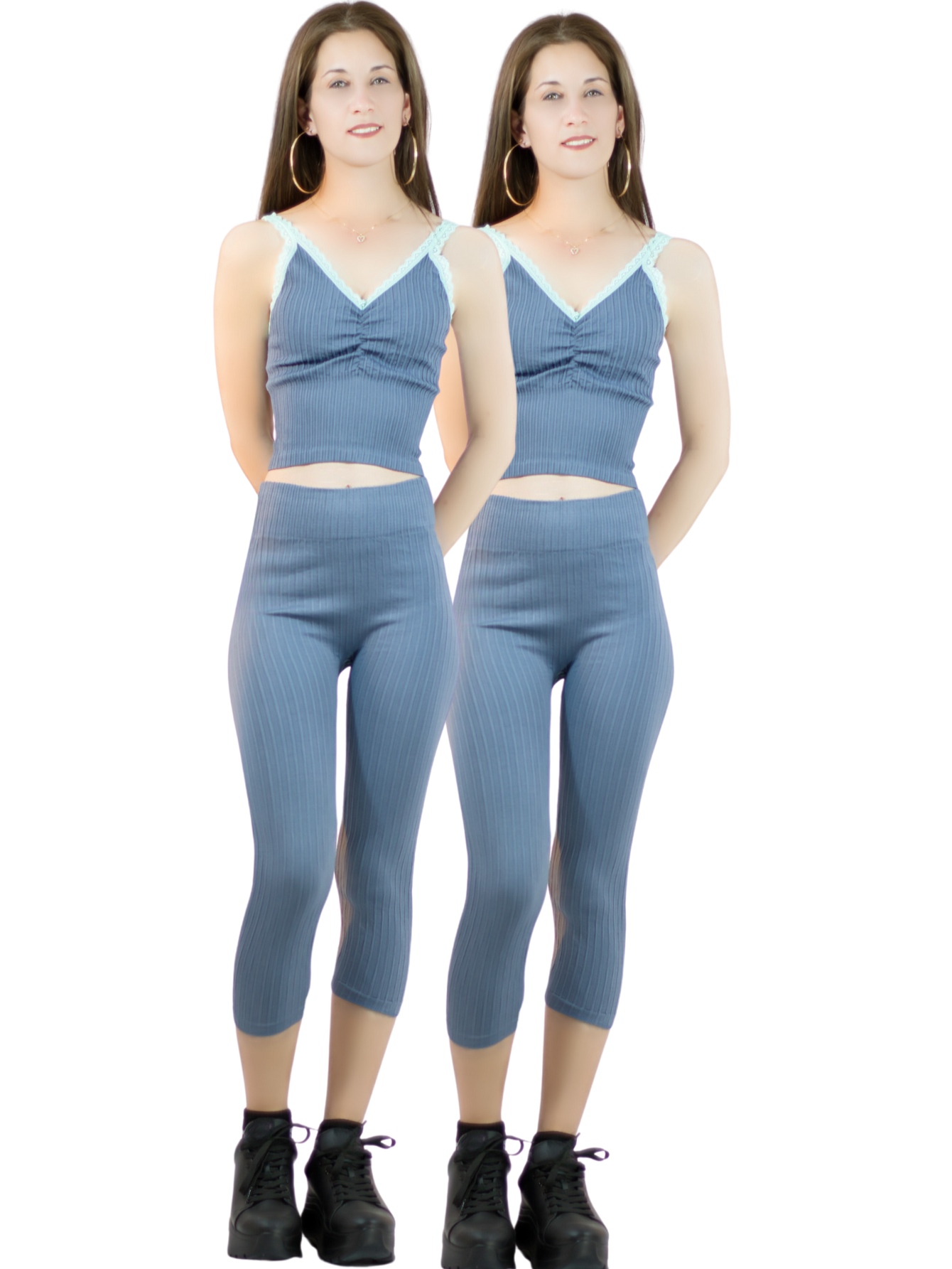 Foto 2 pulgar | Set De 2 Conjuntos Deportivos Mujer Conj-060-px2 Variedad De Colores Capri Y Top Stretch Fit