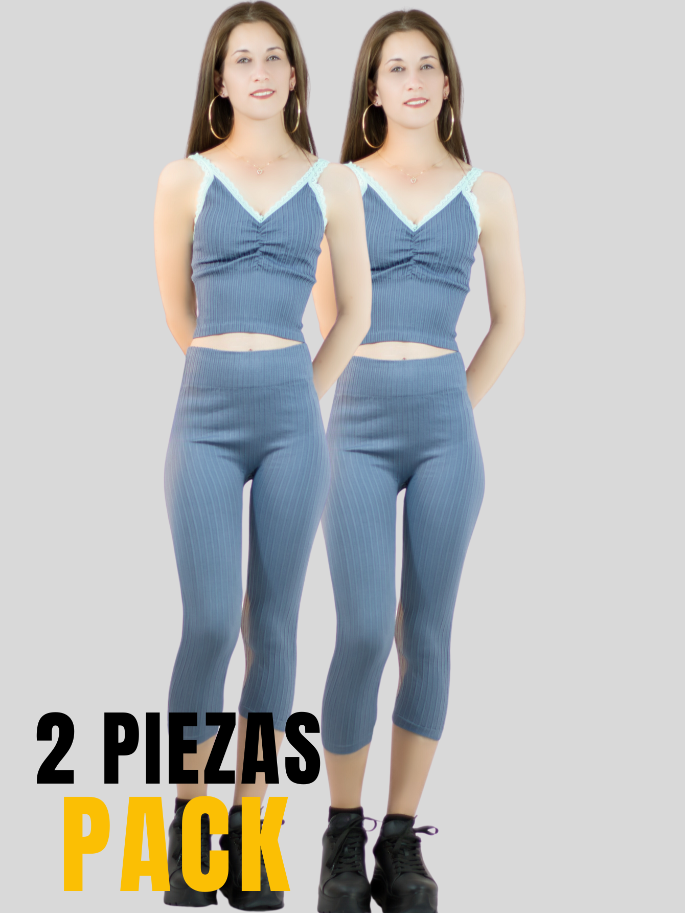 Foto 5 pulgar | Set De 2 Conjuntos Deportivos Mujer Conj-060-px2 Variedad De Colores Capri Y Top Stretch Fit