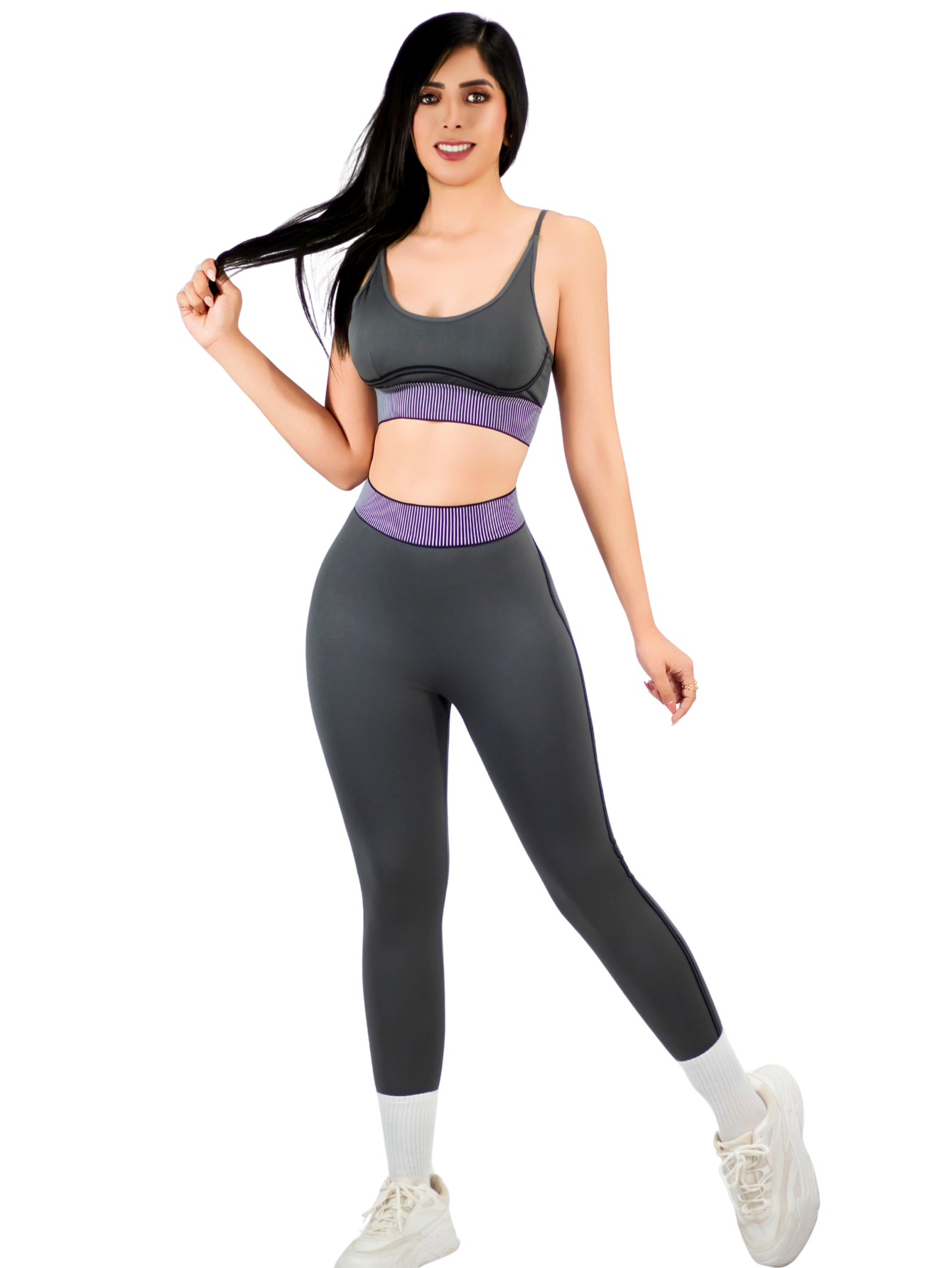 Foto 2 pulgar | Conjunto Deportivo 2 Piezas Top Y Leggings Conj-080 Gris Oscuro Mujer Gym Yoga O Casual