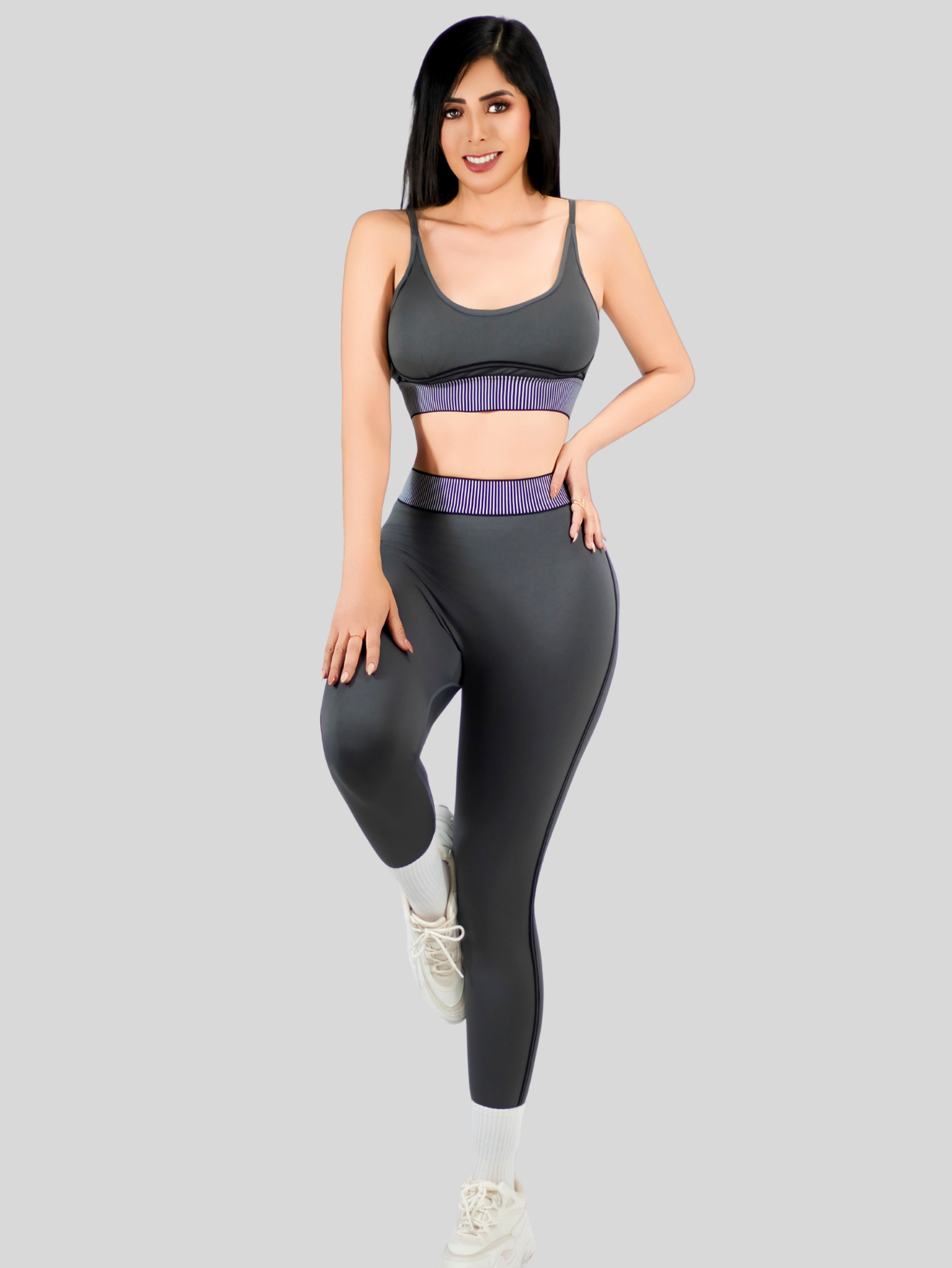Foto 3 pulgar | Conjunto Deportivo 2 Piezas Top Y Leggings Conj-080 Gris Oscuro Mujer Gym Yoga O Casual