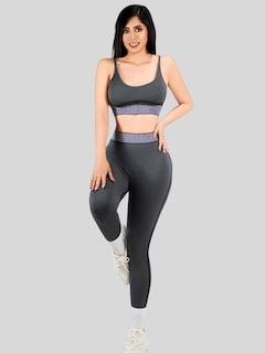 Foto 2 | Conjunto Deportivo 2 Piezas Top Y Leggings Conj-080 Gris Oscuro Mujer Gym Yoga O Casual