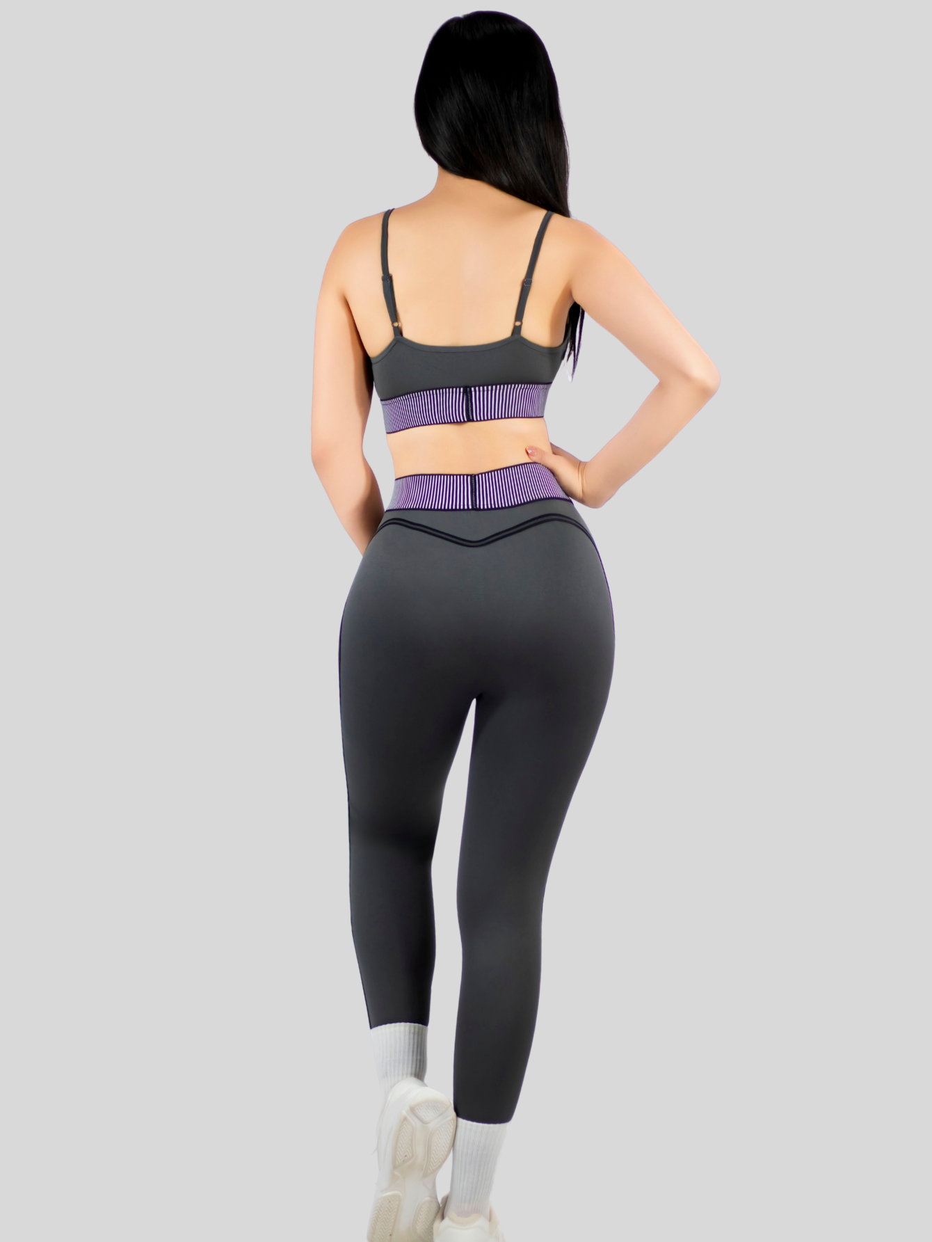 Foto 4 pulgar | Conjunto Deportivo 2 Piezas Top Y Leggings Conj-080 Gris Oscuro Mujer Gym Yoga O Casual