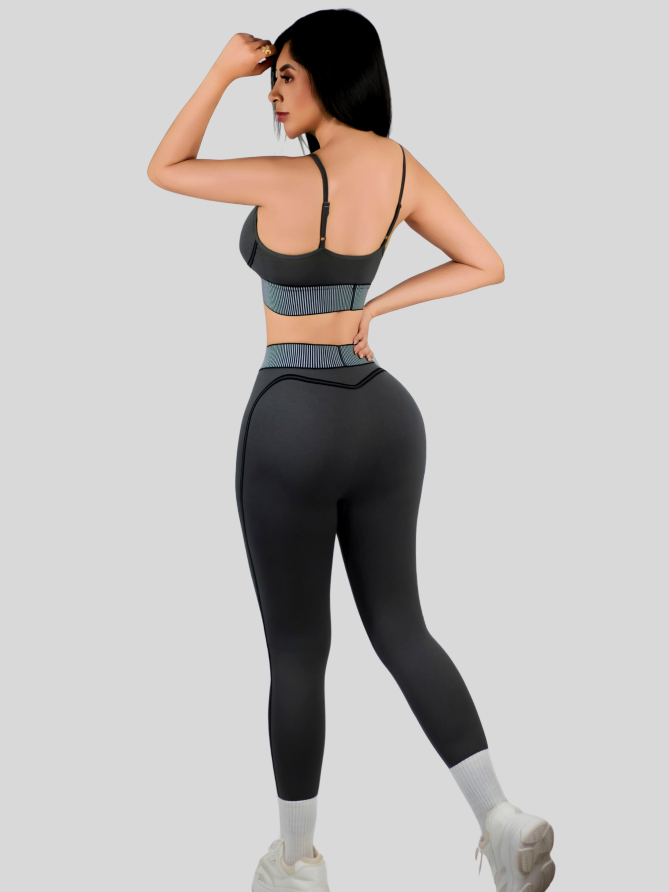 Foto 4 | Conjunto Deportivo 2 Piezas Top Y Leggings Conj-080 Gris Oscuro Mujer Gym Yoga O Casual