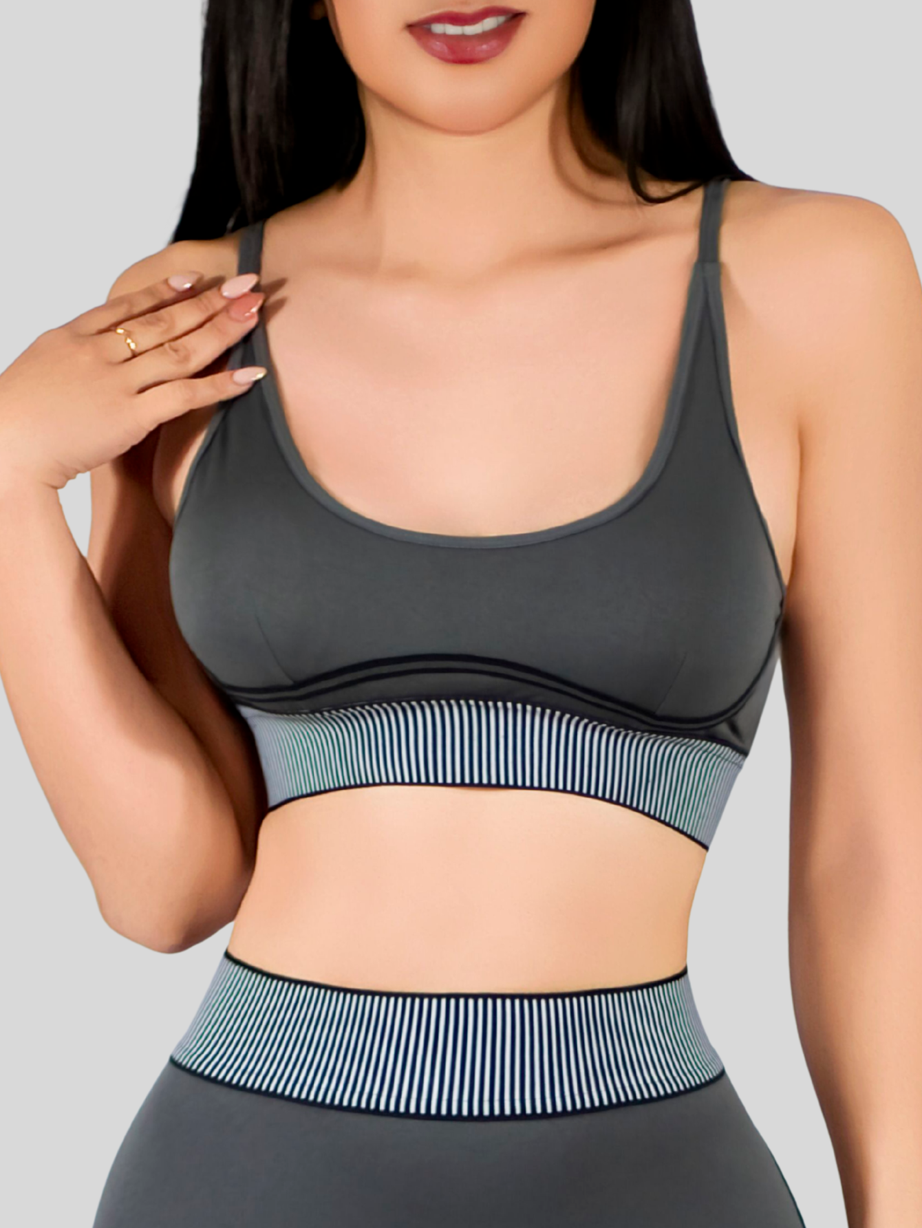 Foto 5 | Conjunto Deportivo 2 Piezas Top Y Leggings Conj-080 Gris Oscuro Mujer Gym Yoga O Casual