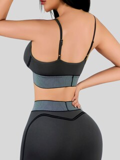 Foto 7 | Conjunto Deportivo 2 Piezas Top Y Leggings Conj-080 Gris Oscuro Mujer Gym Yoga O Casual
