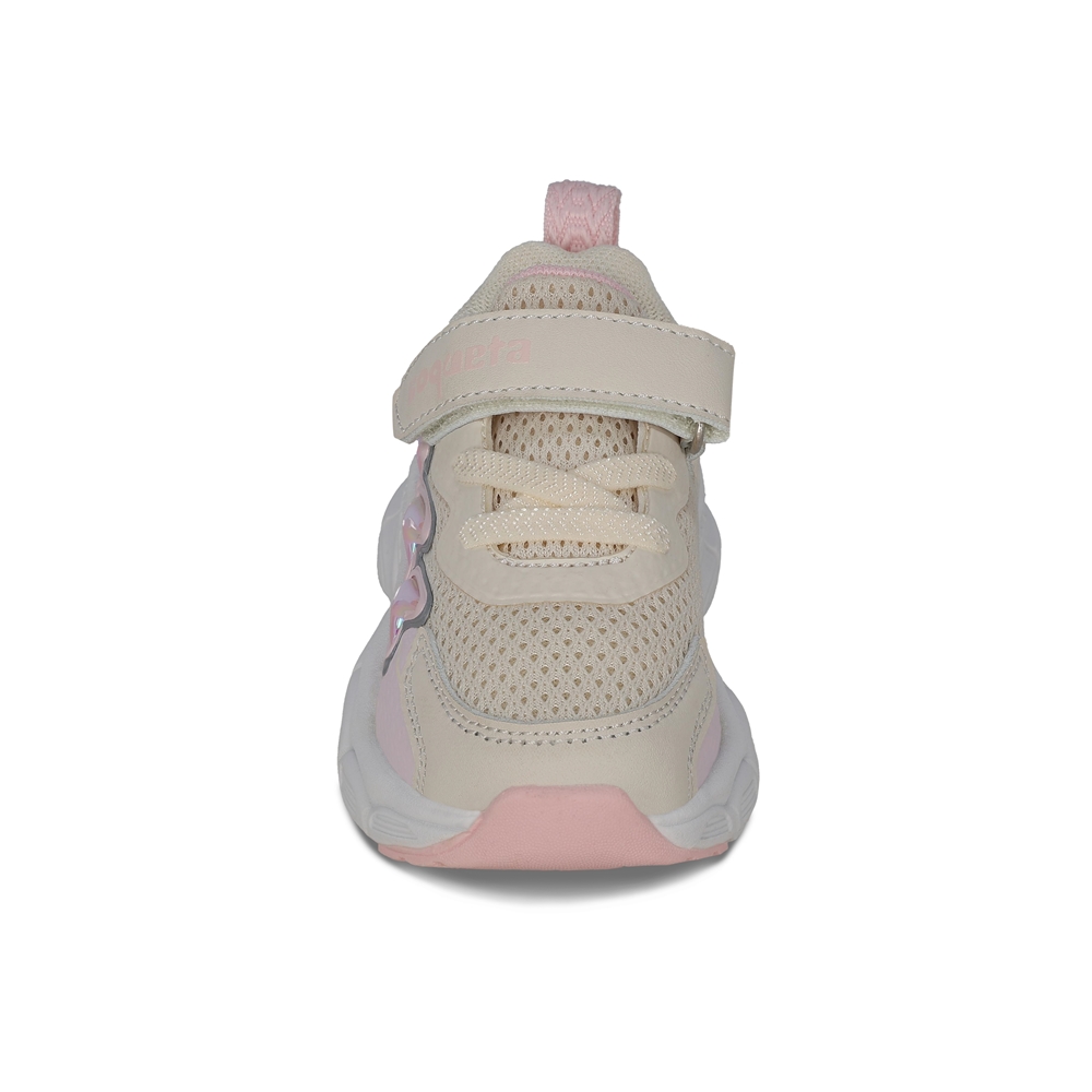 Foto 4 pulgar | Tenis Deportivos Coqueta Beige con Ajuste Velcro y Agujeta Elástica para Niña