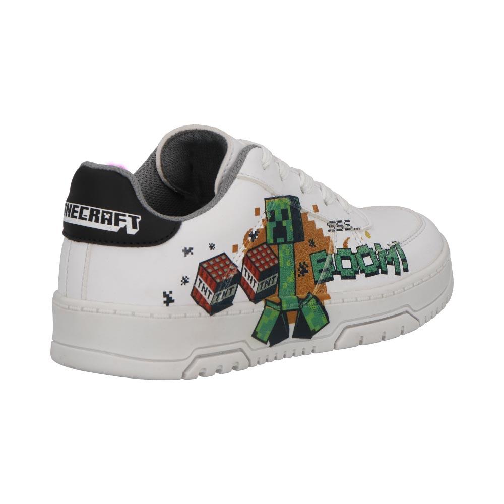 Foto 3 pulgar | Tenis Niño Minecraft Sinteticos Comodos Agujetas Casuelas Urbanos Blanco