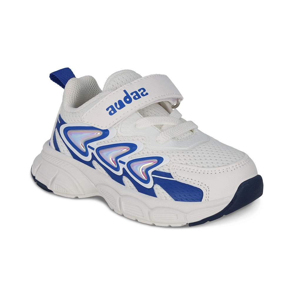 Tenis Deportivos Para Niño Audaz Color Blanco Con Detalles 205200-b Con Ajuste Velcro Y Agujeta Elastica