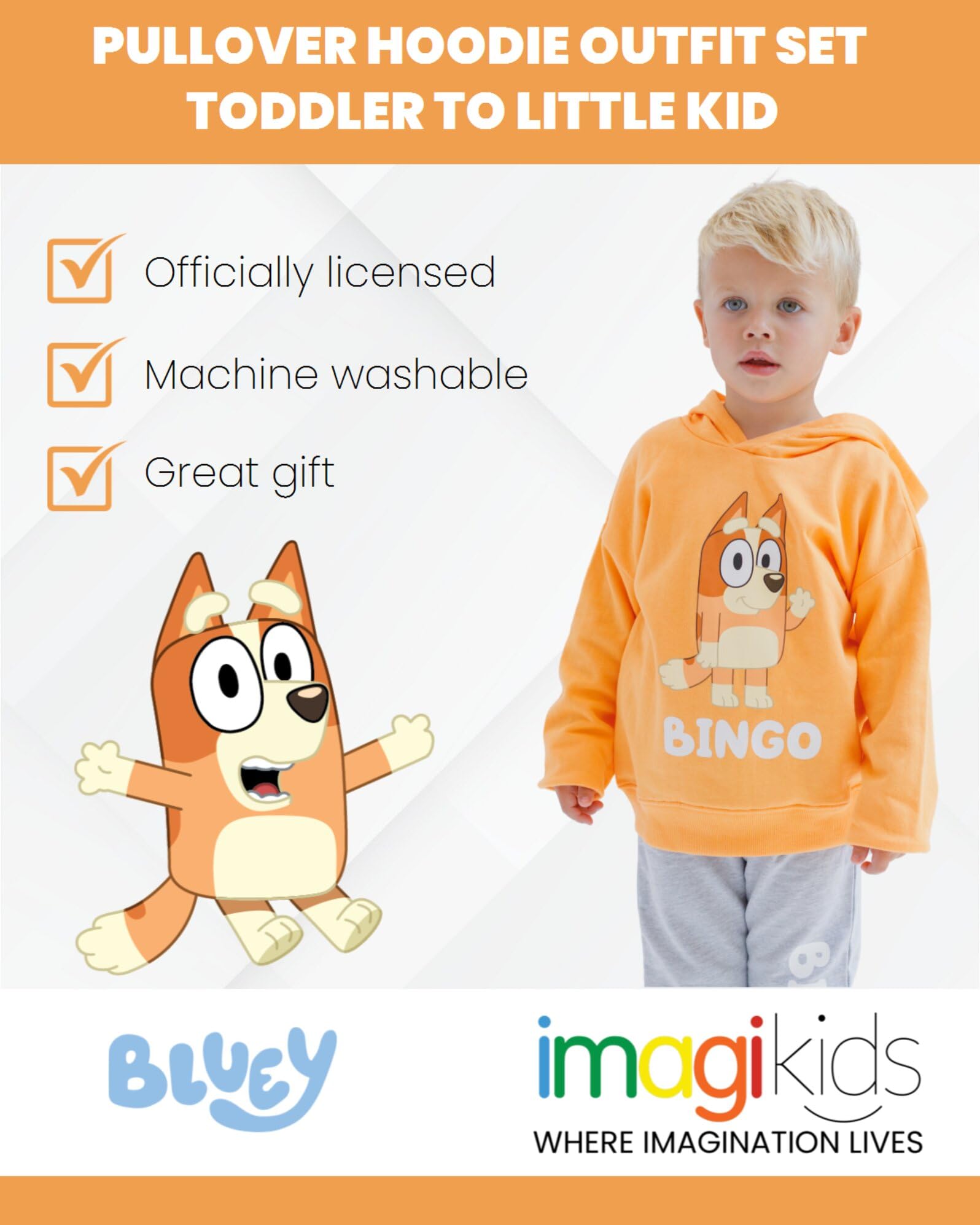 Foto 4 pulgar | Conjunto De Sudadera Con Capucha Y Pantalones Bluey Bingo De Forro Polar Para Niños Pequeños - Venta Internacional.