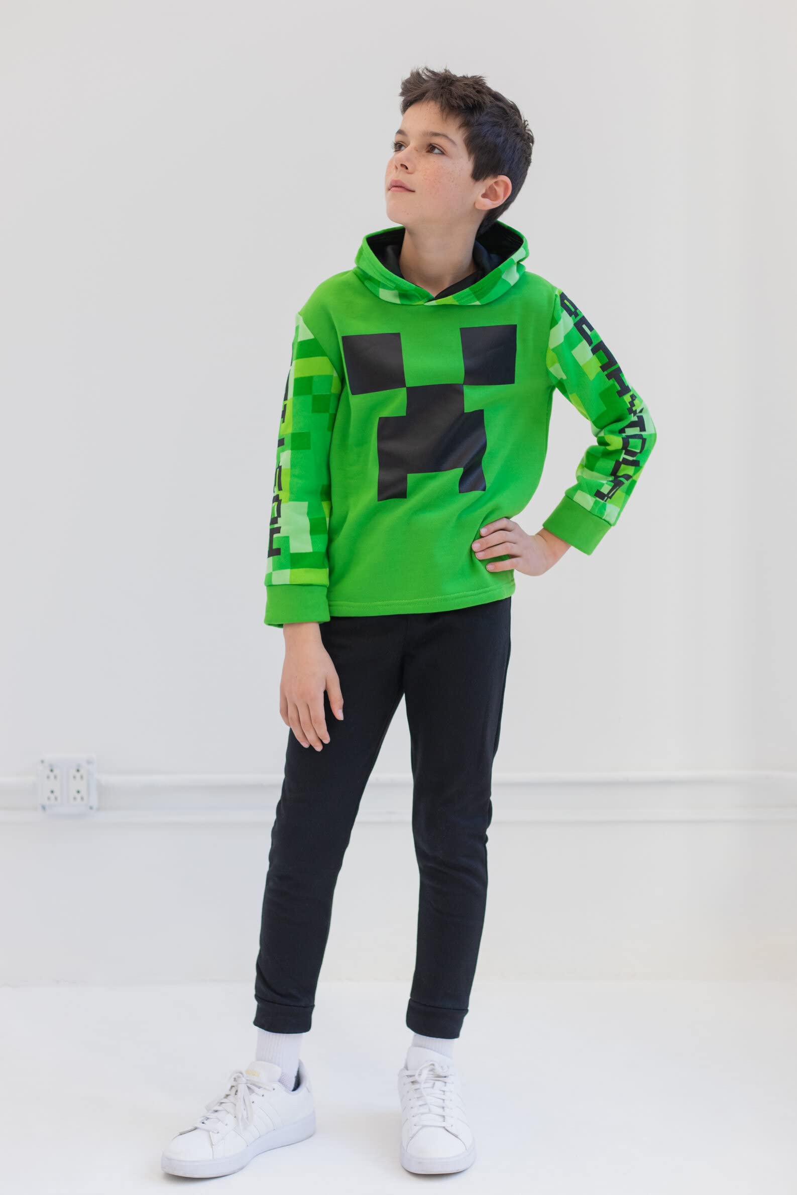 Foto 2 | Conjunto De Ropa Minecraft Creeper Little Boys, Sudadera Con Capucha Y Pantalones - Venta Internacional.