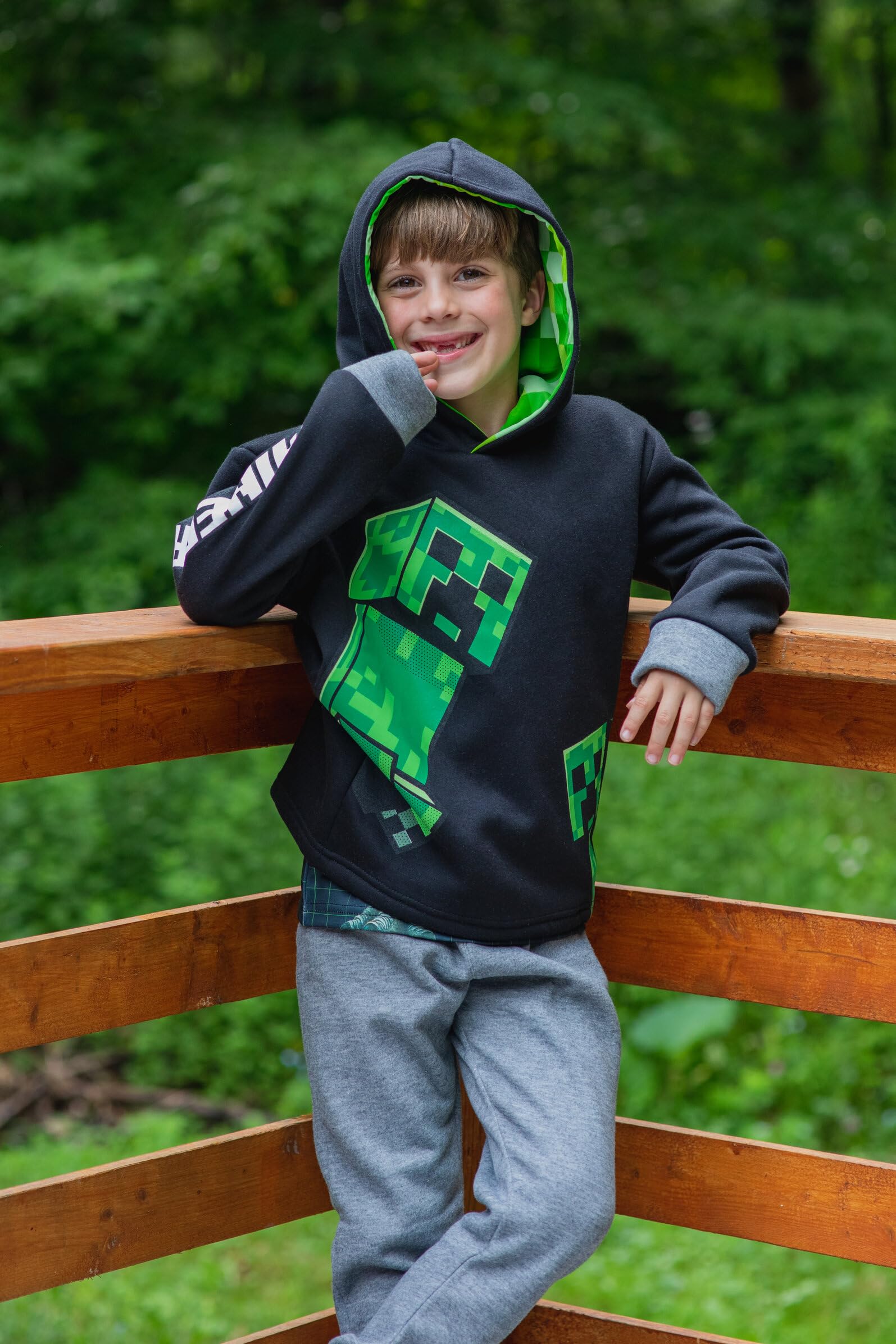 Foto 8 pulgar | Sudadera Con Capucha Y Pantalones Outfit Minecraft Creeper Para Niños Pequeños - Venta Internacional.