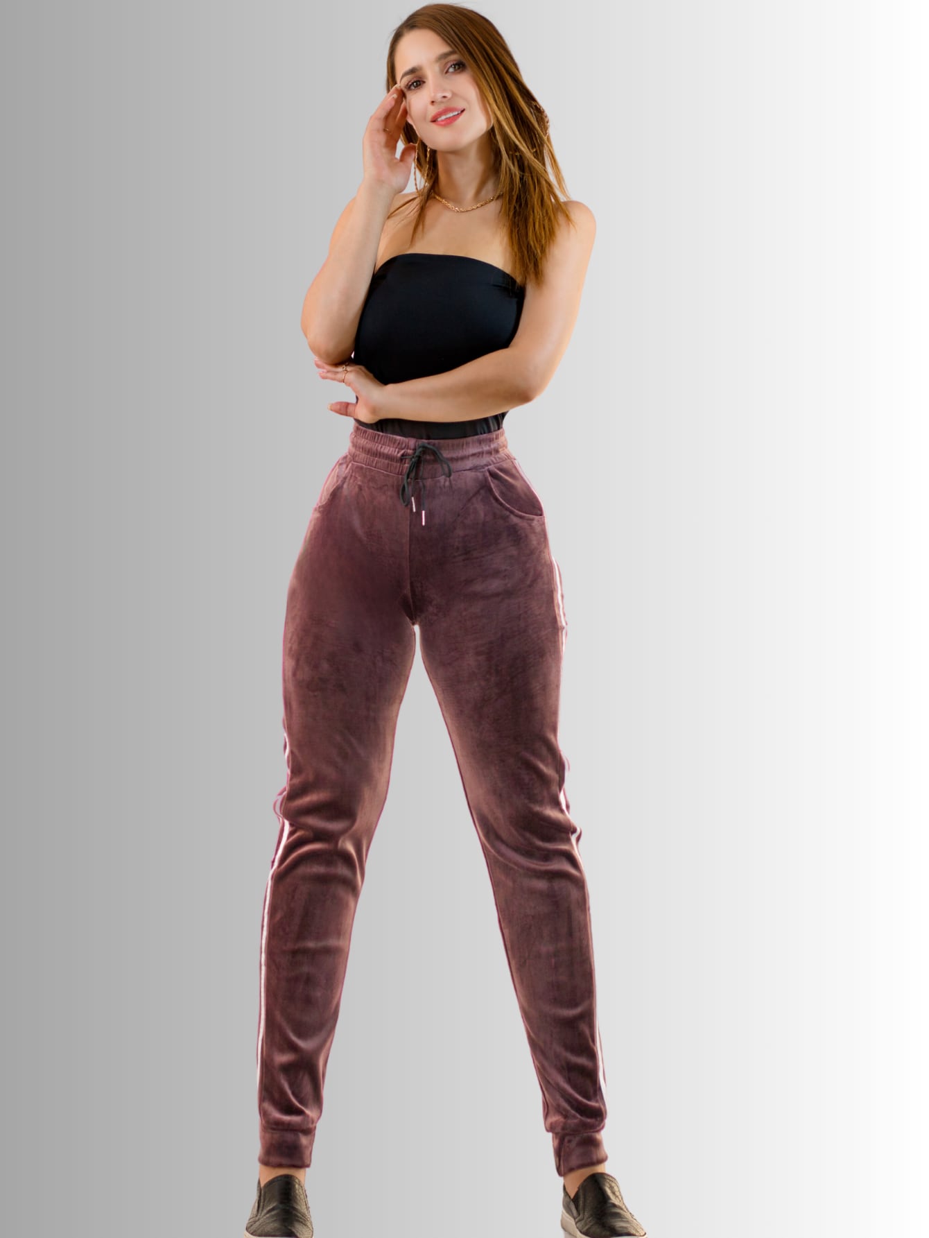 Pants Deportivos Pant-010-2 Color Café Terciopelo Con Cordón para Mujer $219