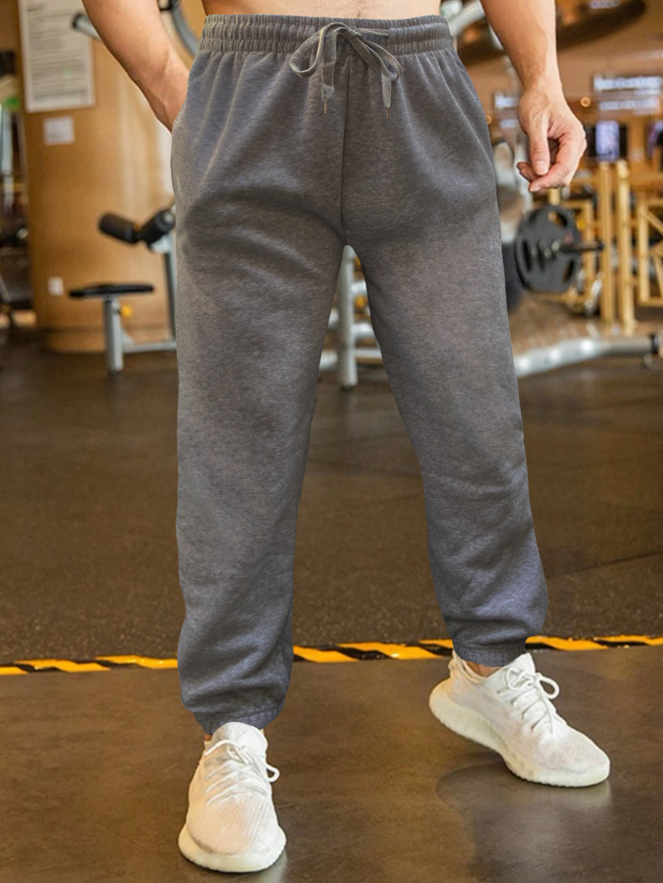 Foto 5 pulgar | Jogger Pants Hombre De Felpa Gym Pans Pant-032 Gris Oscuro Pantalones Cargo Bolsa