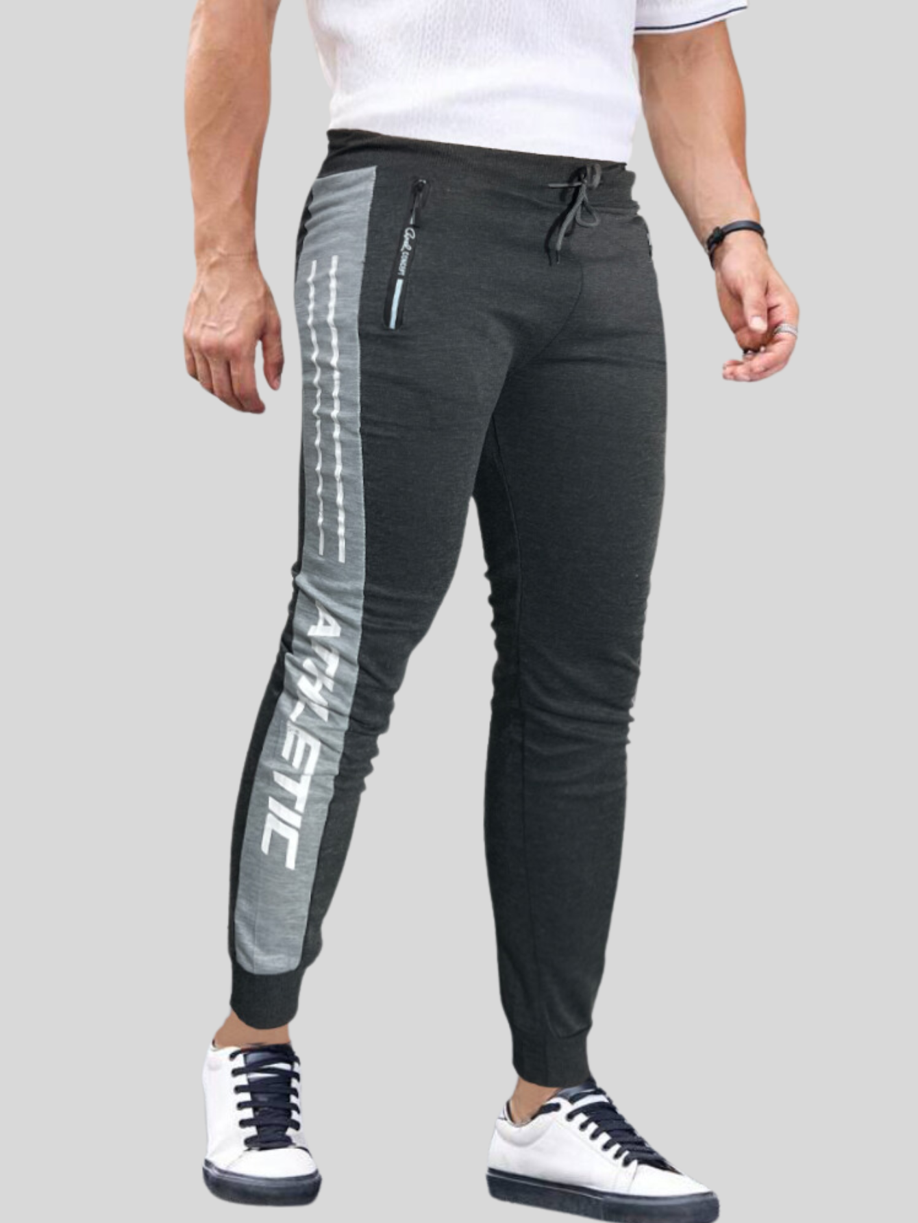 Foto 2 | Jogger Pants Hombre De Felpa Gym Pans Pant-049 Gris Oscuro Athl Pantalones Cargo Bolsa