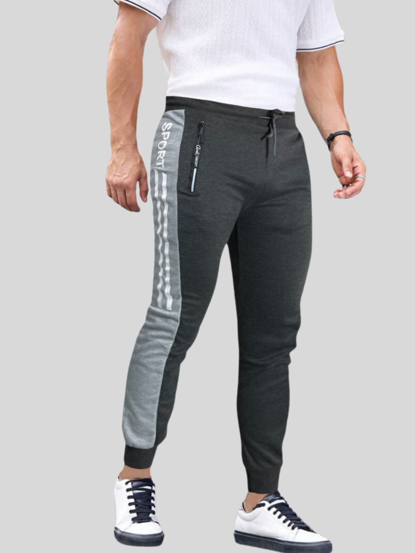 Foto 2 | Jogger Pants Hombre De Felpa Gym Pans Pant-049 Gris Oscuro Sport Pantalones Cargo Bolsa