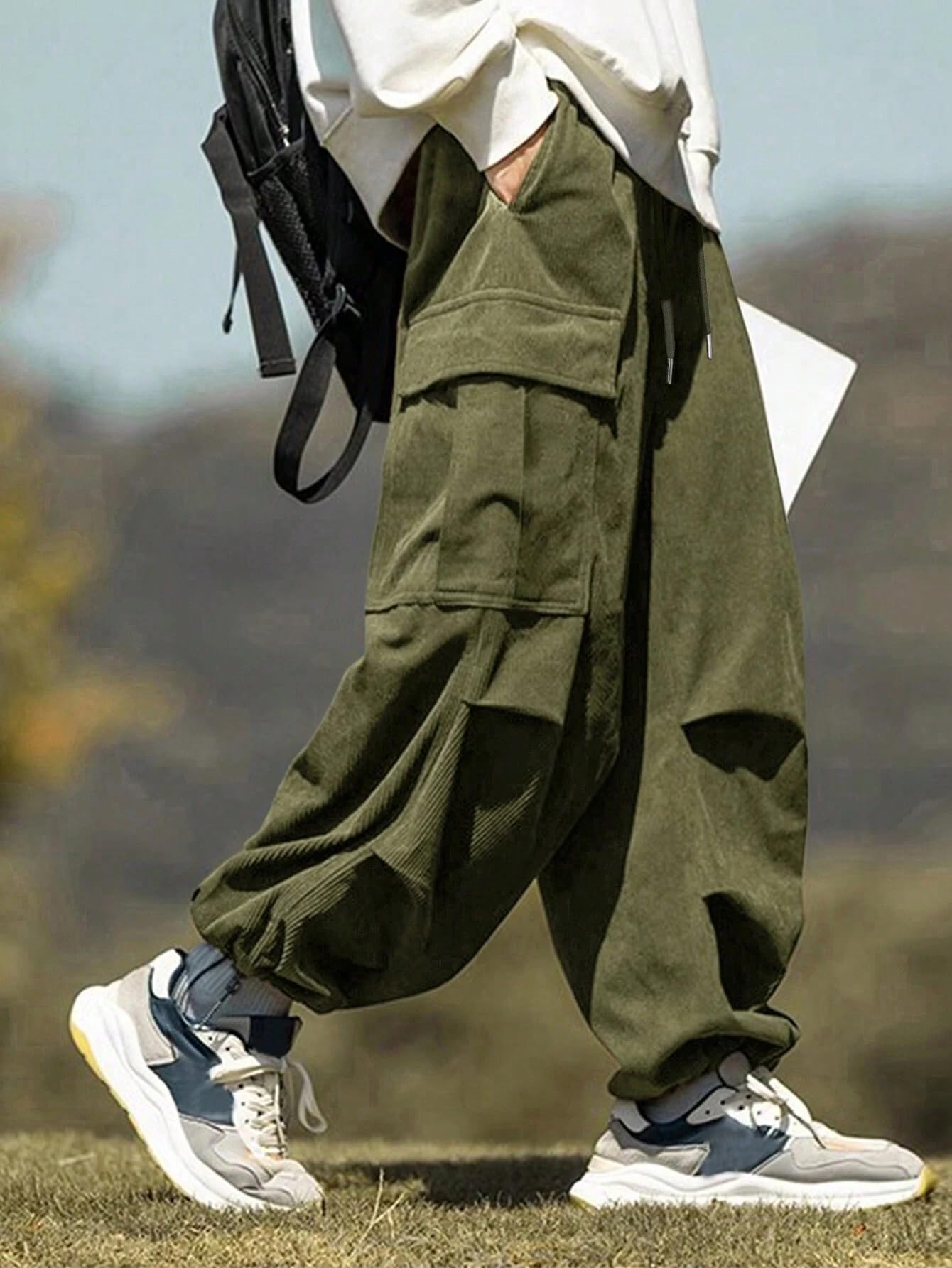 Foto 4 | Pantalones Zaful De Pana Con Bolsillo Plano Para Hombre Y Mujer - Venta Internacional.