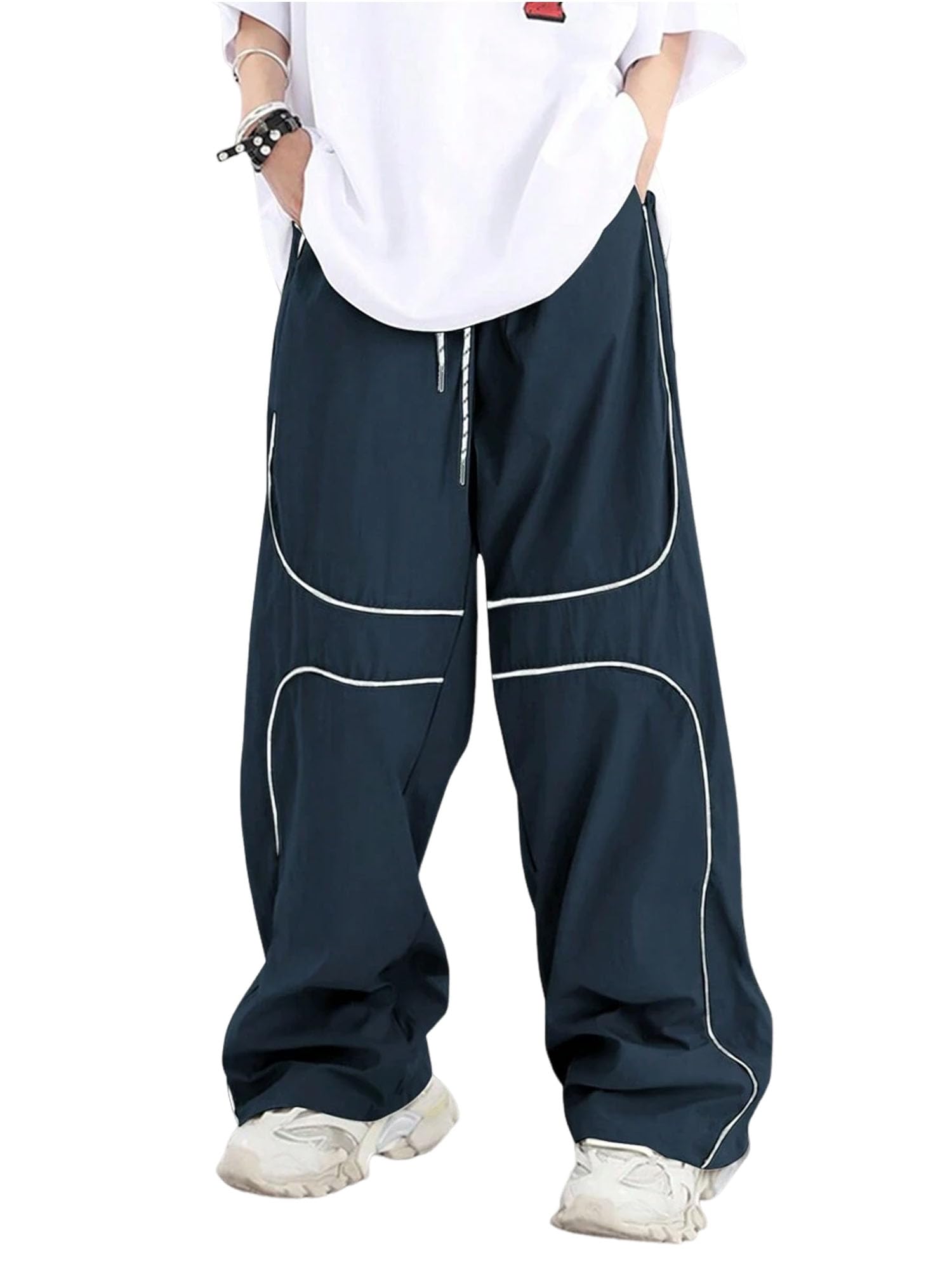 Pantalones Cargo Zaful Y2k con Ribetes Azul Marino - Venta Internacional