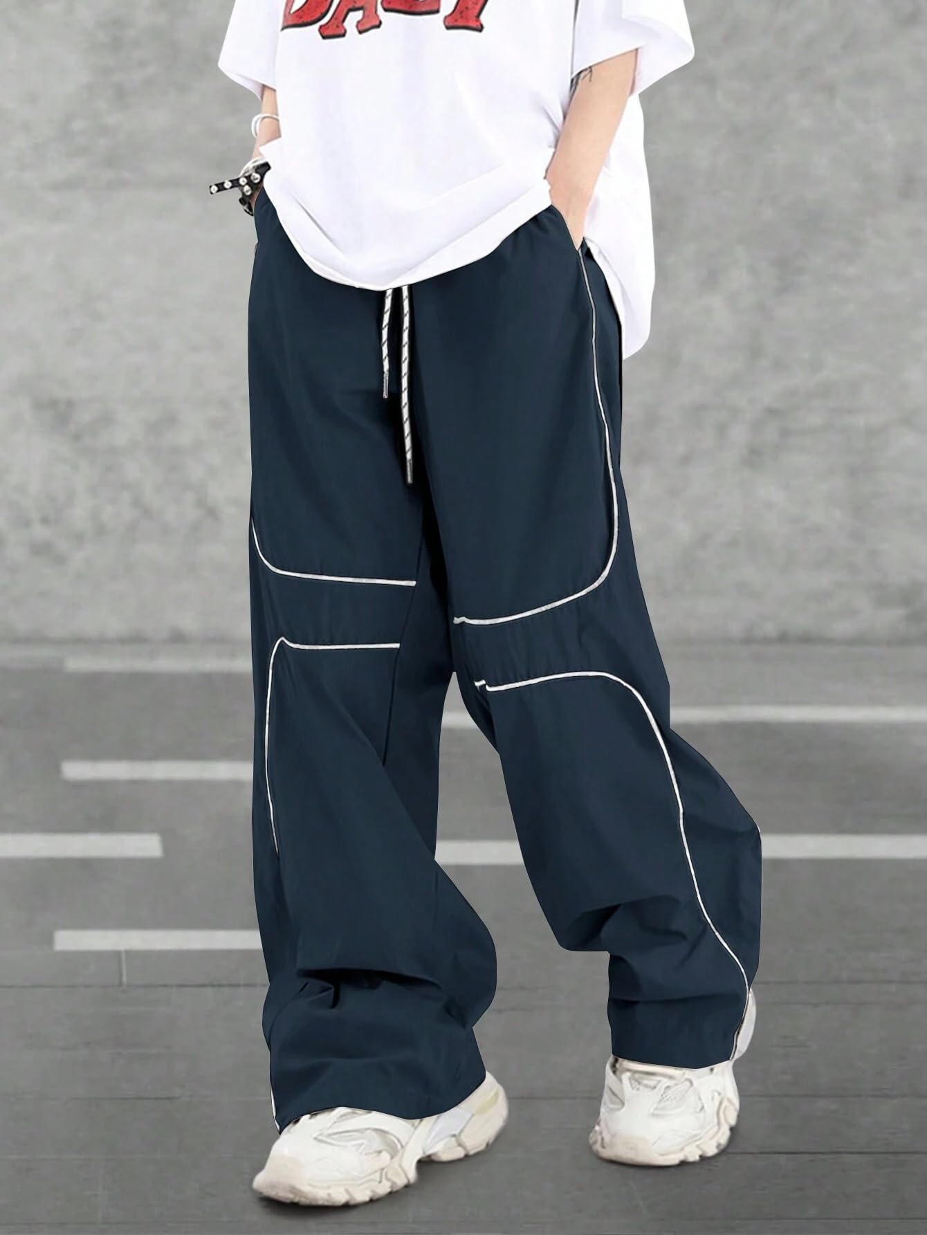 Foto 4 pulgar | Pantalones Cargo Zaful Y2k con Ribetes Azul Marino - Venta Internacional