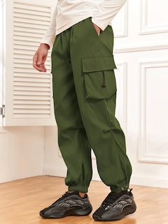 Foto 3 | Pantalones Cargo Zaful Con Bolsillo Plano, Paracaídas Para Hombre, Color Verde Oscuro S - Venta Internacional.