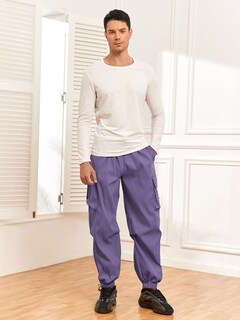 Foto 2 | Pantalones Cargo Zaful Con Bolsillo Plano En Paracaídas Para Hombre, Color Morado, Xxl - Venta Internacional.