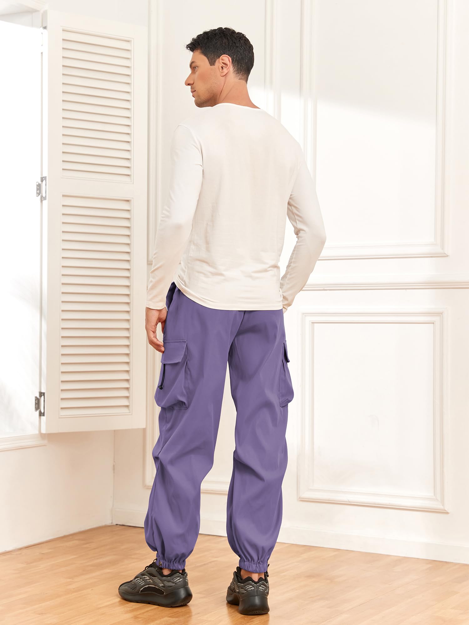 Foto 4 pulgar | Pantalones Cargo Zaful Con Bolsillo Plano En Paracaídas Para Hombre, Color Morado, Xxl - Venta Internacional.