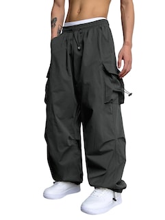 Foto 1 | Pantalones Cargo Zaful Con Bolsillo Plano, Paracaídas Para Hombre, Color Gris Oscuro, Talla L - Venta Internacional.
