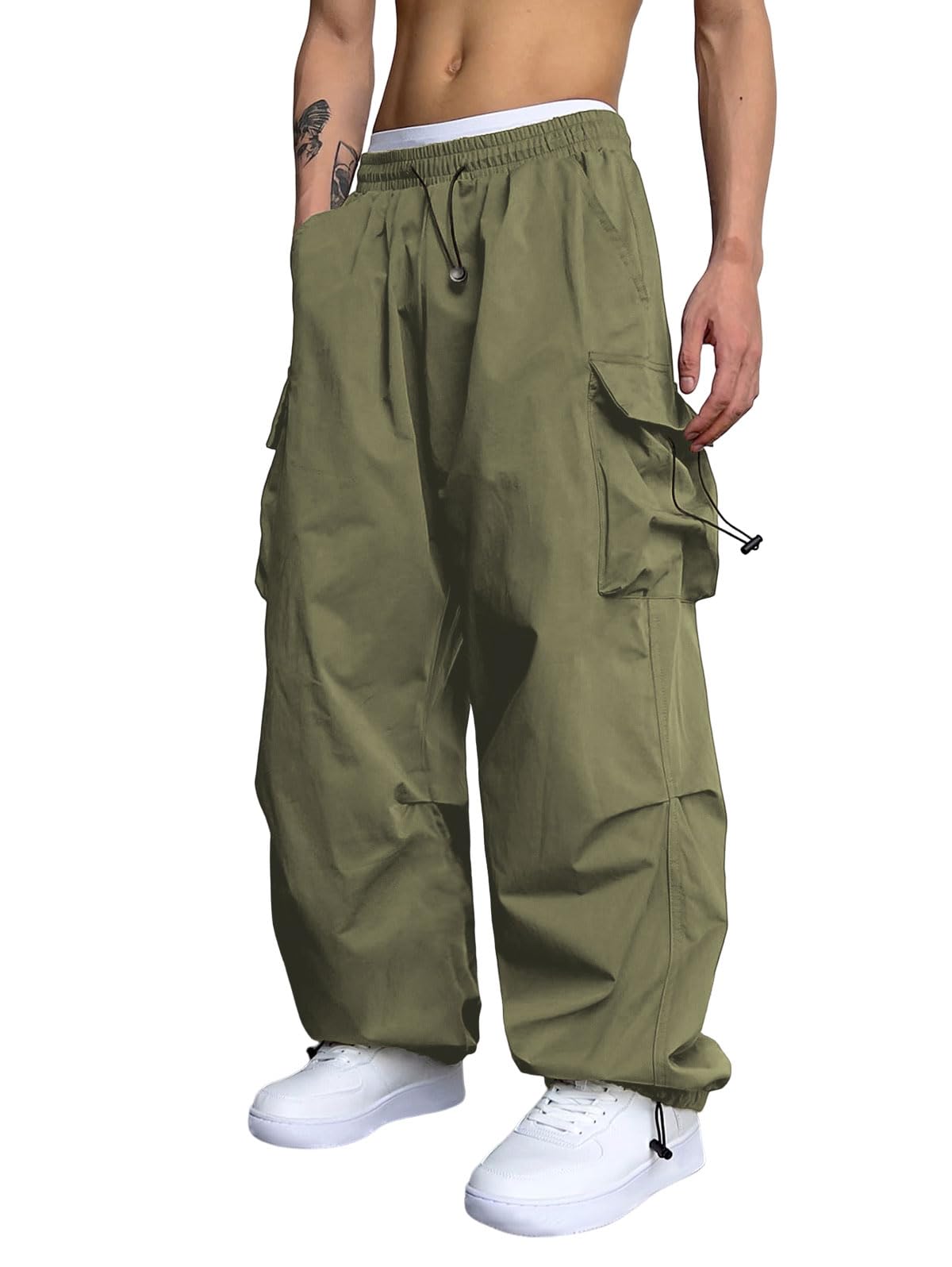 Foto 1 | Pantalones Cargo Zaful Con Bolsillo Plano En Paracaídas Para Hombre, Color Verde M - Venta Internacional.
