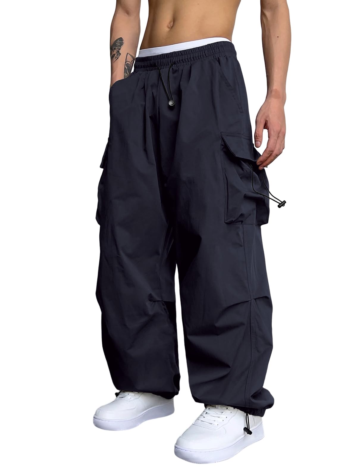 Foto 1 | Pantalones Cargo Zaful Con Bolsillo Plano, Paracaídas Para Hombre, Color Azul Marino, Talla L - Venta Internacional.