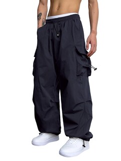 Foto 1 | Pantalones Cargo Zaful Con Bolsillo Plano, Paracaídas Para Hombre, Color Azul Marino, Talla L - Venta Internacional.