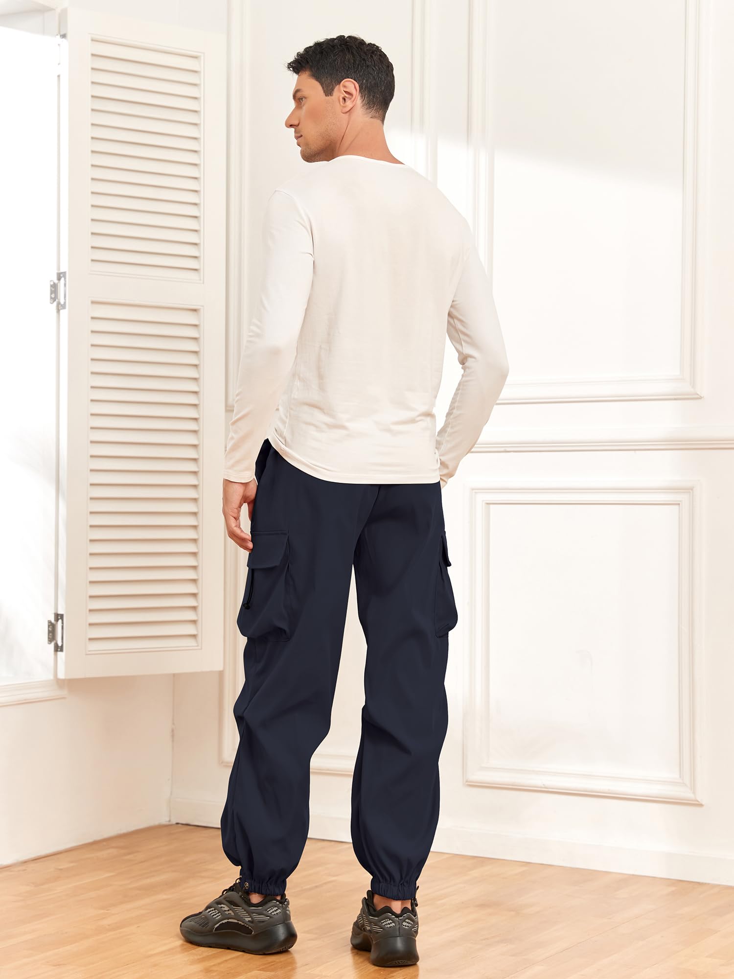 Foto 3 | Pantalones Cargo Zaful Con Bolsillo Plano, Paracaídas Para Hombre, Color Azul Marino, Talla L - Venta Internacional.
