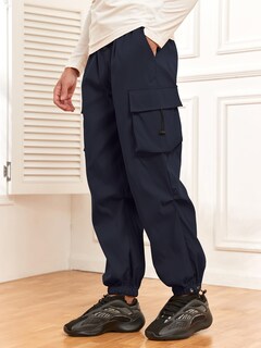 Foto 4 | Pantalones Cargo Zaful Con Bolsillo Plano, Paracaídas Para Hombre, Color Azul Marino, Talla L - Venta Internacional.