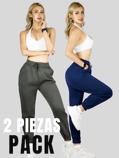 Foto 5 | Set De Dos Pants De Mujer Pant-055-px2 Marino Y Gris Oscuro Pantalones Anchos Casual