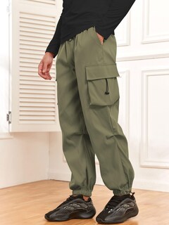 Foto 4 | Pantalones Cargo Zaful Con Bolsillo Plano, Paracaídas Para Hombre, Color Verde S - Venta Internacional.