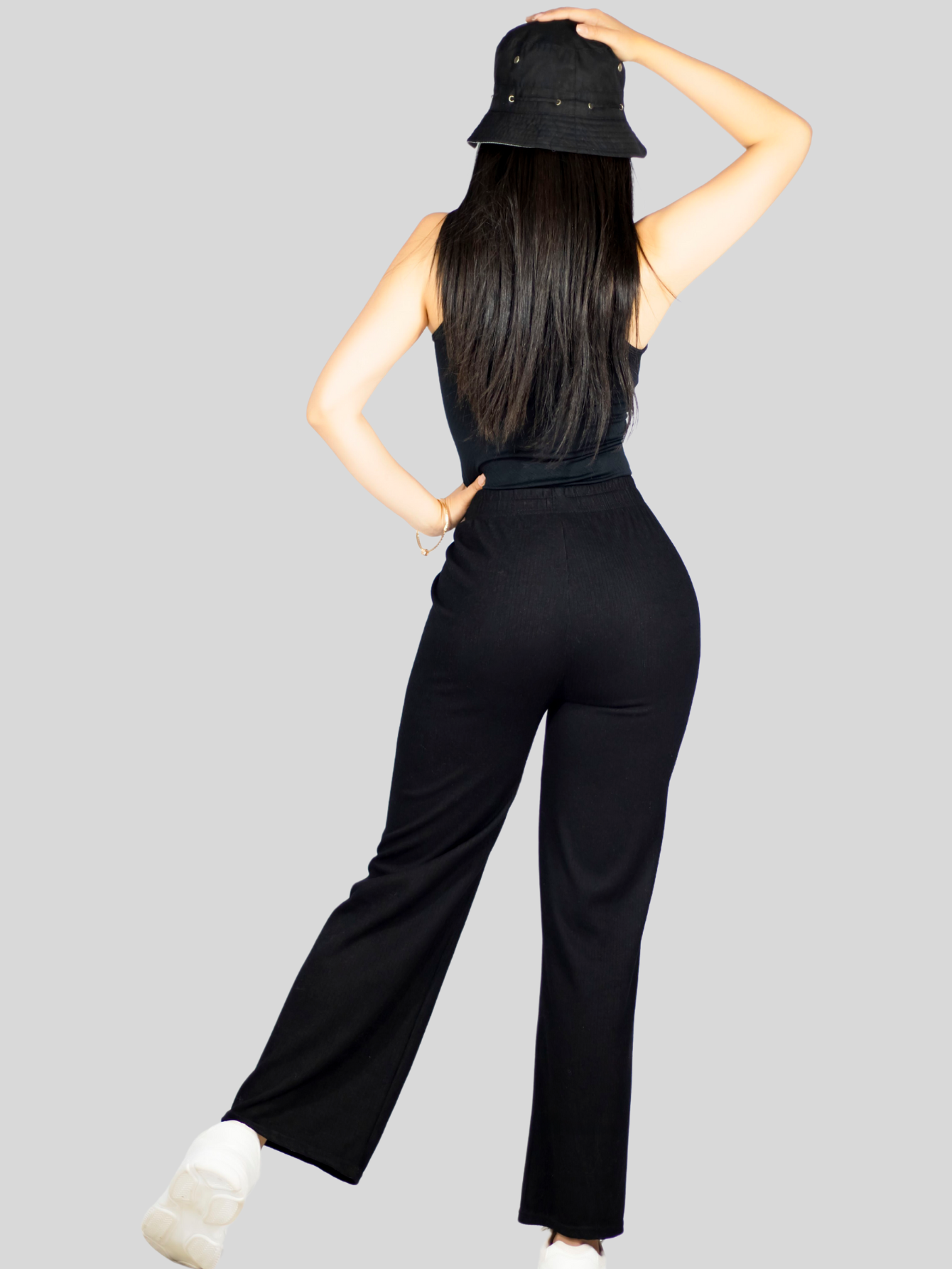 Foto 3 | Pants Mujer Anchos Wide Legs Unicolor Acanalado Pant-053 Negro Confort Y Estilo