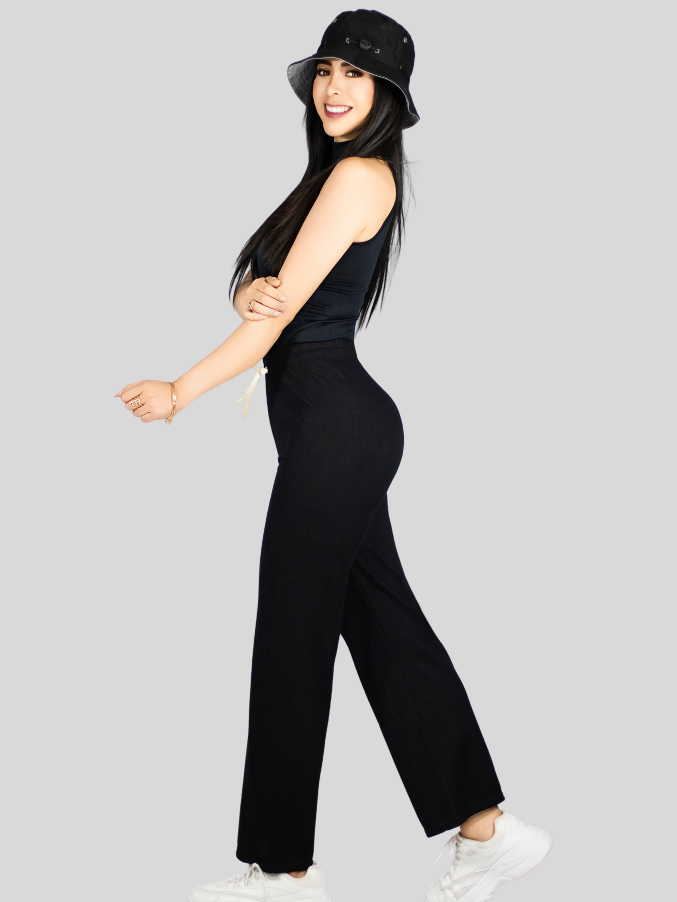 Foto 5 | Pants Mujer Anchos Wide Legs Unicolor Acanalado Pant-053 Negro Confort Y Estilo