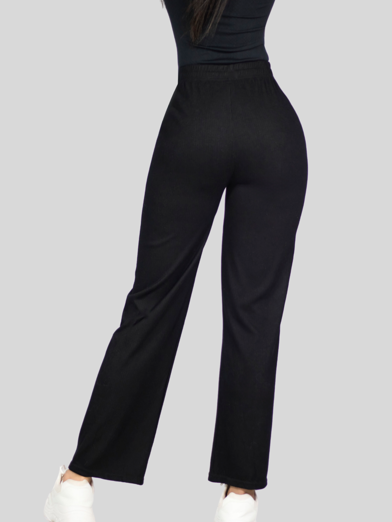 Foto 6 | Pants Mujer Anchos Wide Legs Unicolor Acanalado Pant-053 Negro Confort Y Estilo