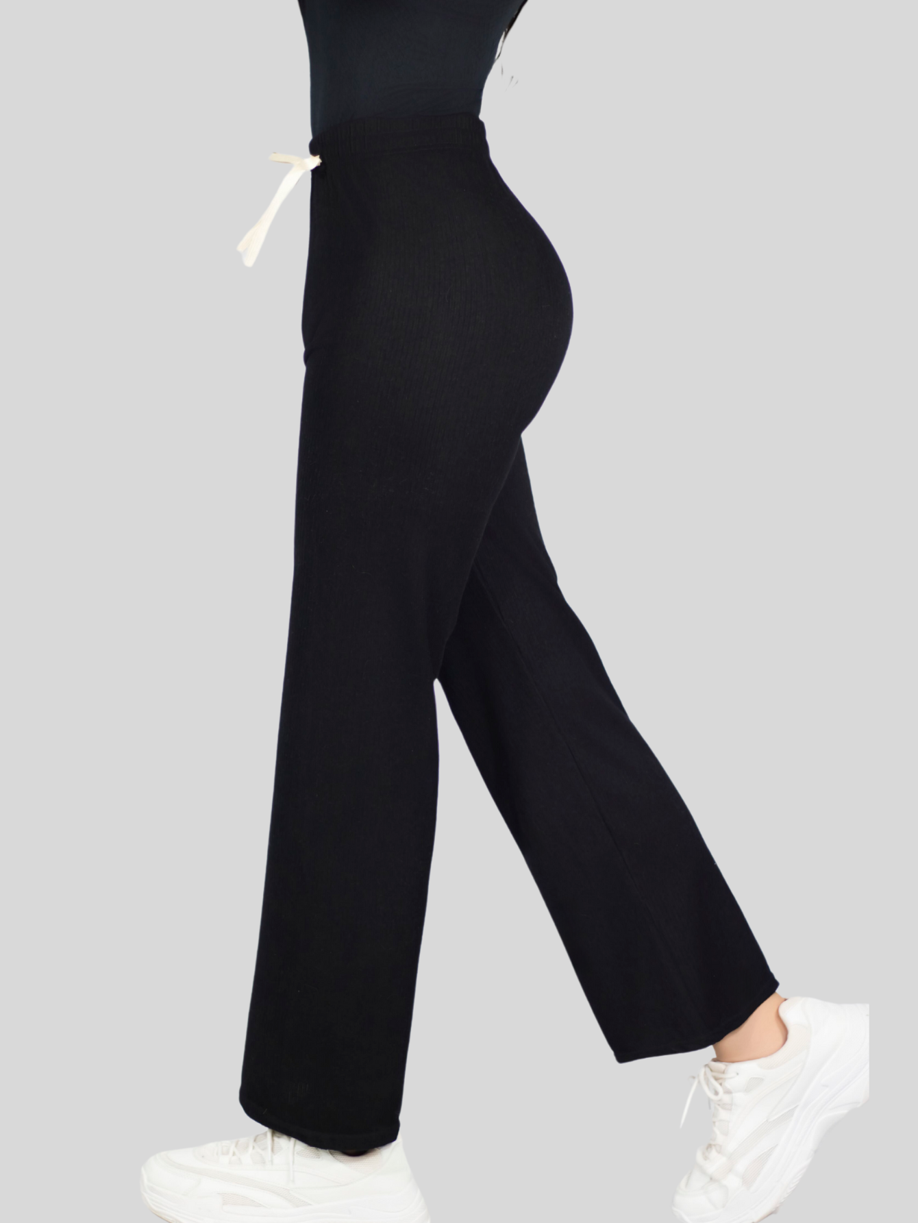 Foto 7 | Pants Mujer Anchos Wide Legs Unicolor Acanalado Pant-053 Negro Confort Y Estilo