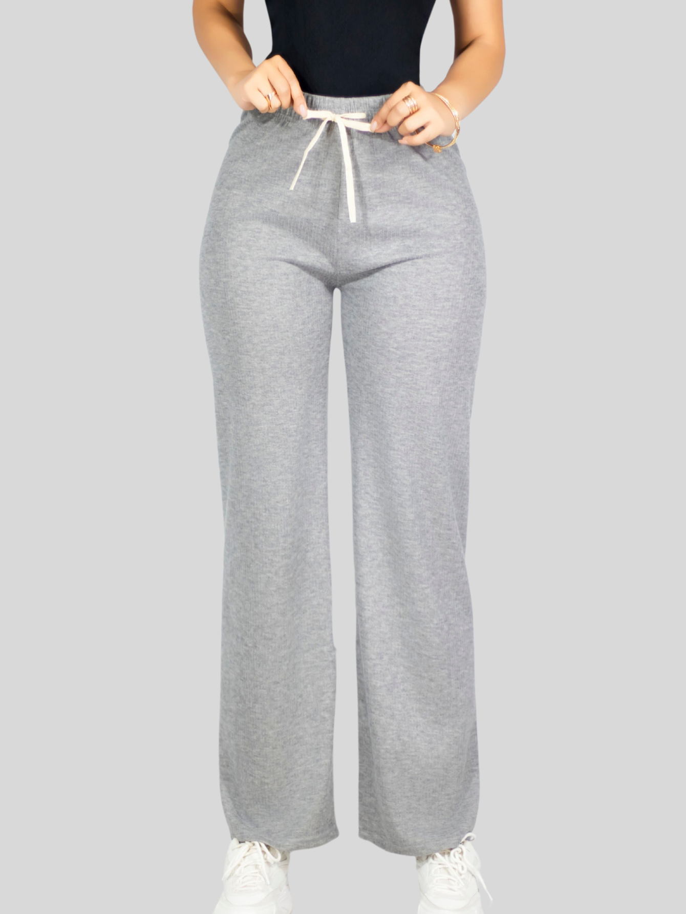 Foto 8 pulgar | Pants Mujer Anchos Wide Legs Unicolor Acanalado Pant-053 Gris Confort Y Estilo