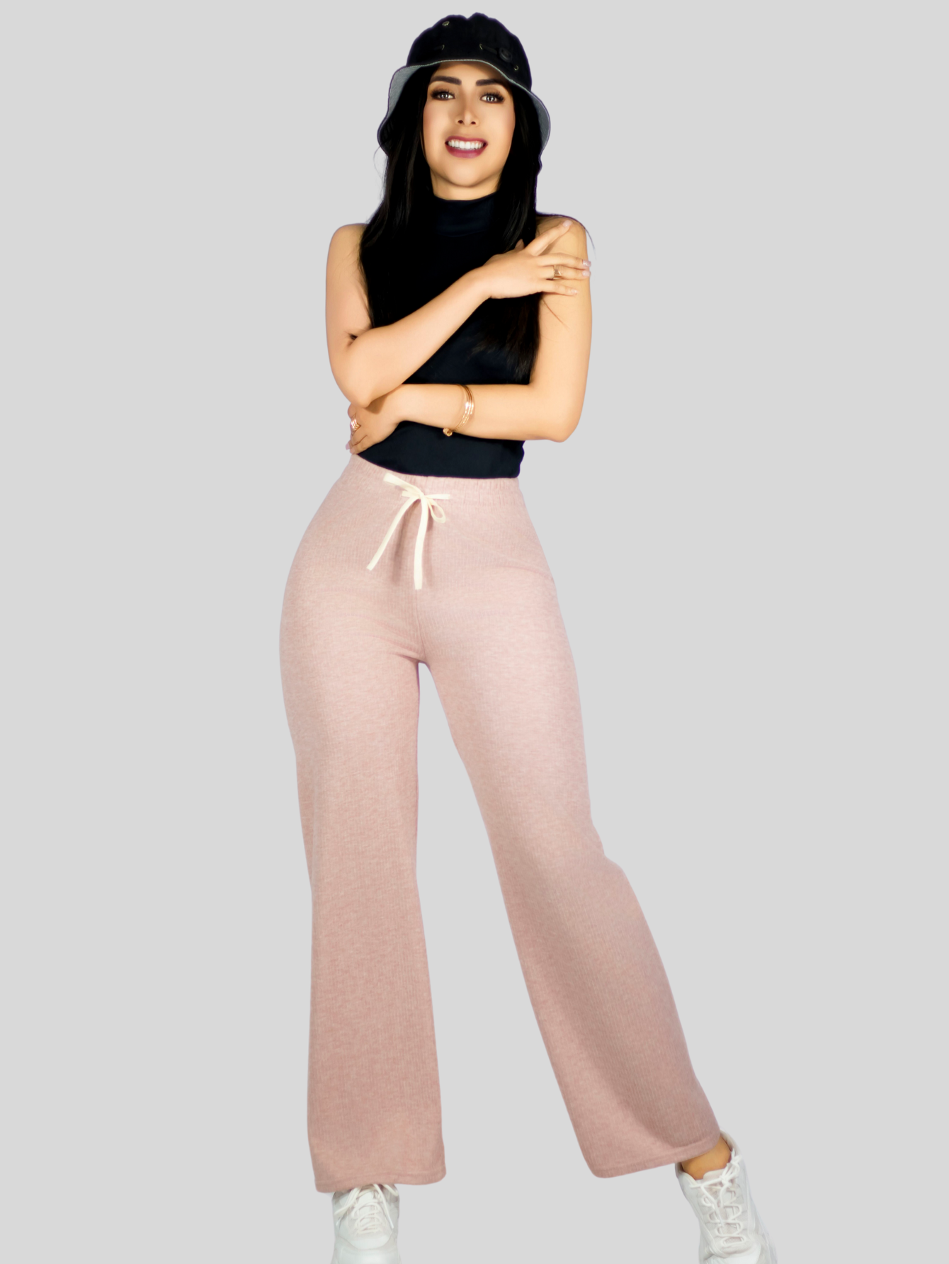 Foto 4 | Pants Mujer Anchos Wide Legs Unicolor Acanalado Pant-053 Coral Confort Y Estilo