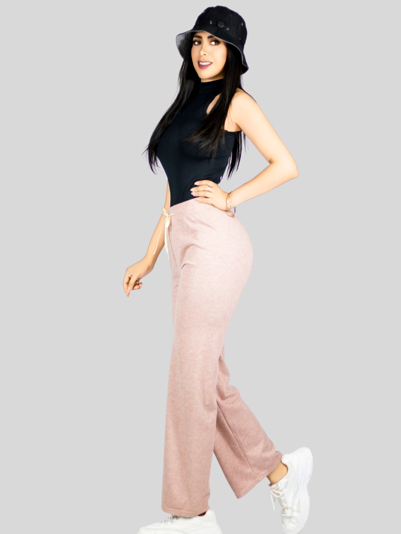 Foto 5 | Pants Mujer Anchos Wide Legs Unicolor Acanalado Pant-053 Coral Confort Y Estilo
