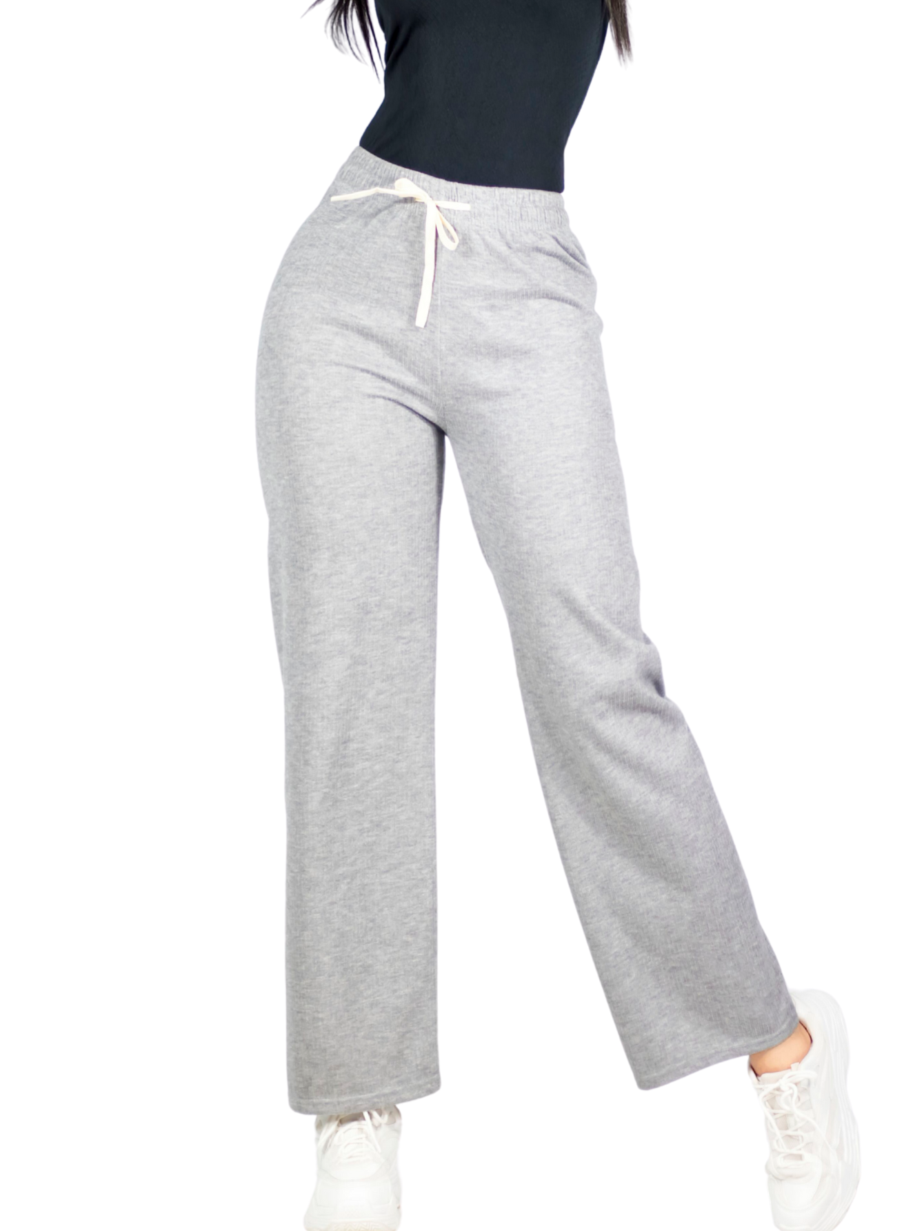 Foto 1 | Pants Mujer Anchos Wide Legs Unicolor Acanalado Pant-053 Gris Confort Y Estilo