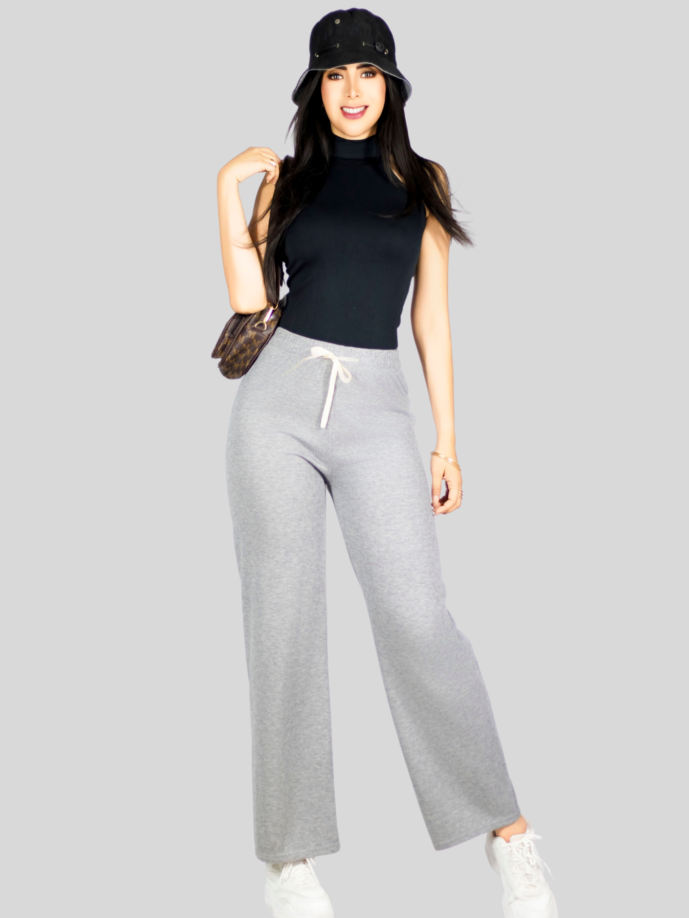 Foto 2 | Pants Mujer Anchos Wide Legs Unicolor Acanalado Pant-053 Gris Confort Y Estilo