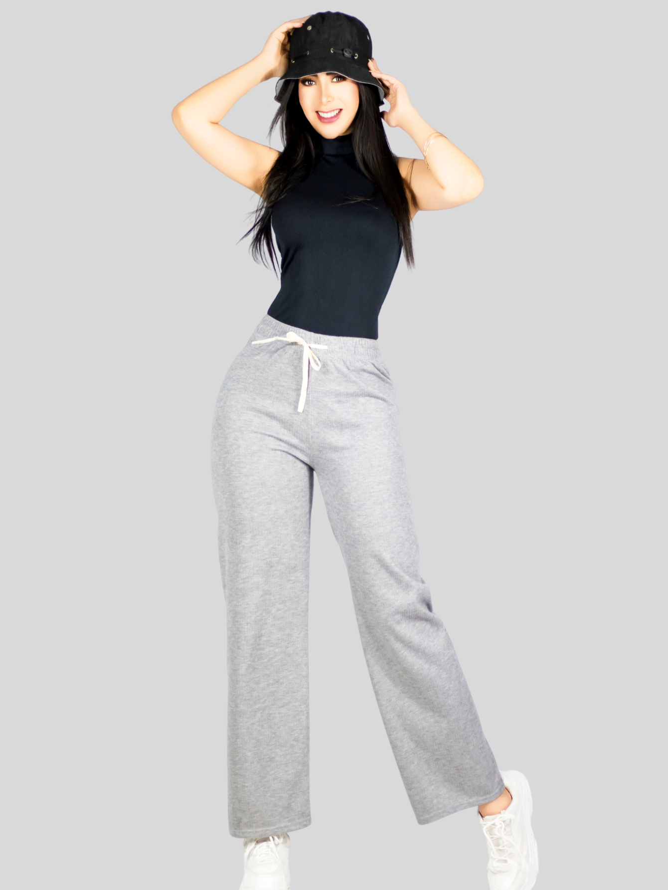 Foto 4 | Pants Mujer Anchos Wide Legs Unicolor Acanalado Pant-053 Gris Confort Y Estilo