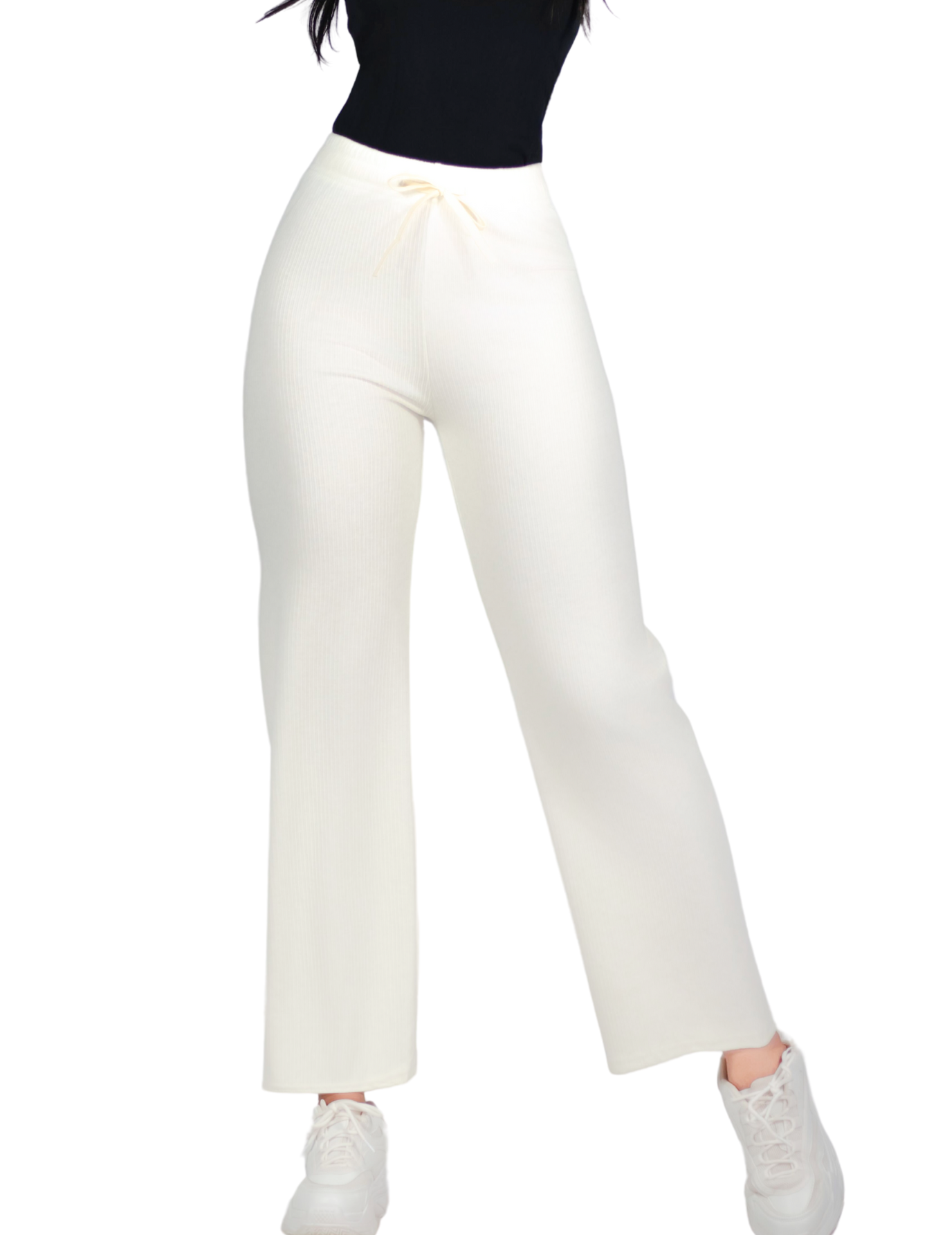 Foto 2 pulgar | Pants Mujer Anchos Wide Legs Unicolor Acanalado Pant-053 Blanco Confort Y Estilo