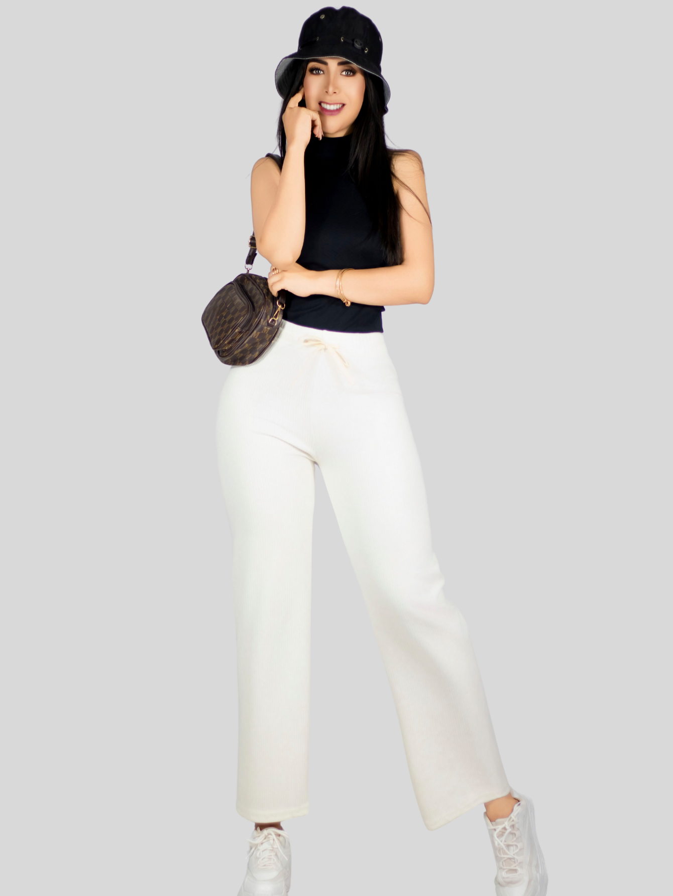Foto 2 | Pants Mujer Anchos Wide Legs Unicolor Acanalado Pant-053 Blanco Confort Y Estilo