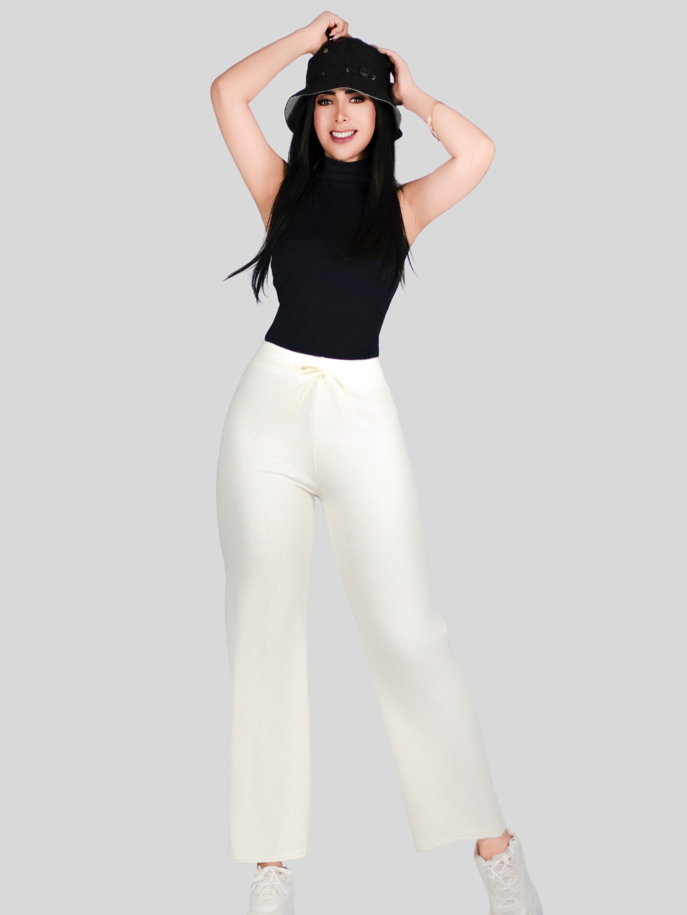 Foto 5 pulgar | Pants Mujer Anchos Wide Legs Unicolor Acanalado Pant-053 Blanco Confort Y Estilo